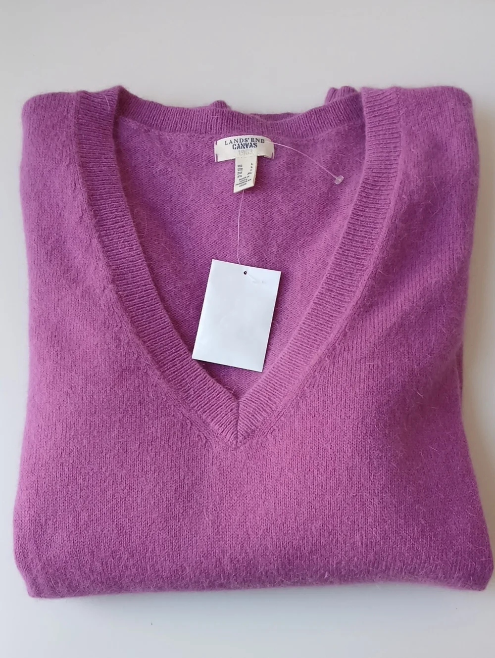Lands' End Angora V Neck Sweater Purple Orchid Women's Large